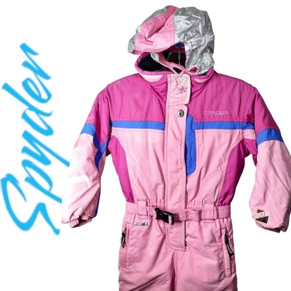 SPYDER Vintage Girl's Pink Retro Tie Dye Ski Snow Jumpsuit Stowed Hood, Size 5 - Picture 5 of 15